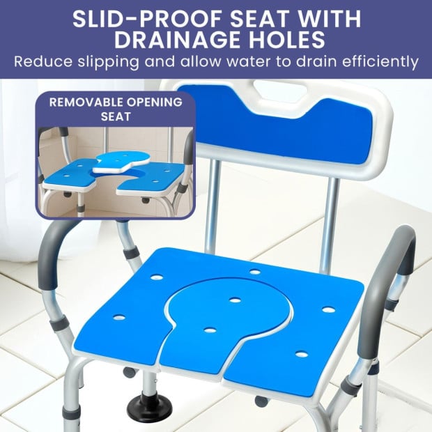 Orthonica Height-Adjustable Aluminium Commode Shower Chair with Armrests Backrest Armrests Soft Stool Seat Aid Image 7