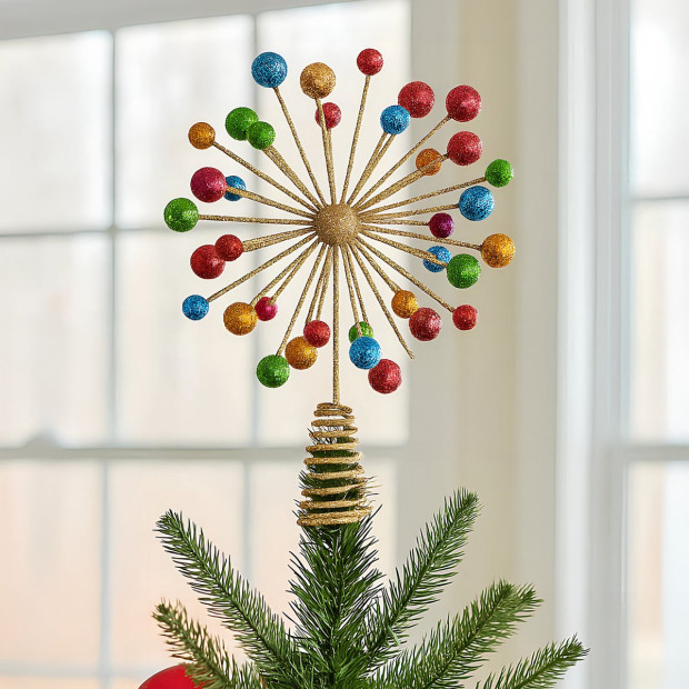 Christabelle Christmas Tree Topper Glittery Baubles Gold Decoration Multi-Colour Ornaments Image 4