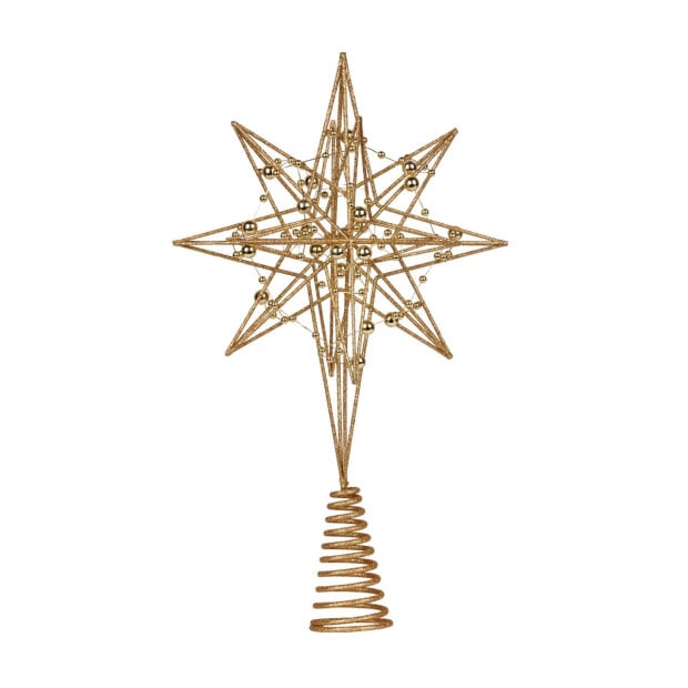 Christabelle Glitter Gold 3D Star Christmas Tree Topper with Wired Baubles Image 2