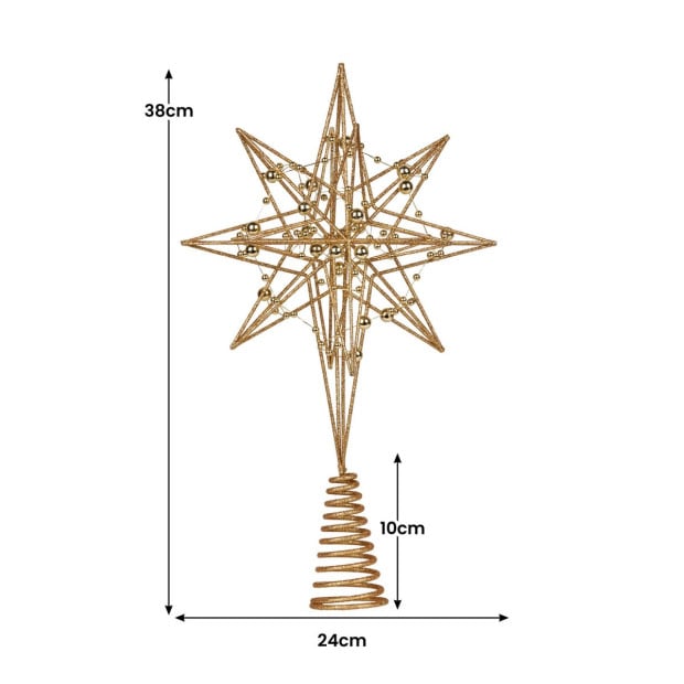 Christabelle Glitter Gold 3D Star Christmas Tree Topper with Wired Baubles Image 3