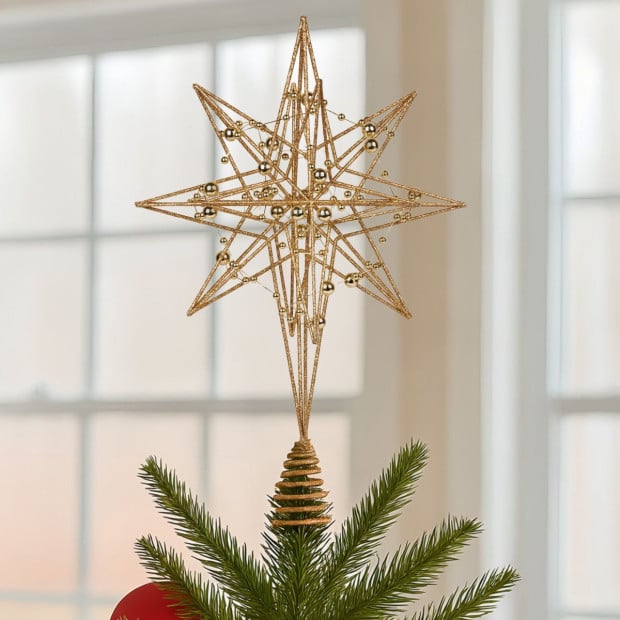 Christabelle Glitter Gold 3D Star Christmas Tree Topper with Wired Baubles Image 4
