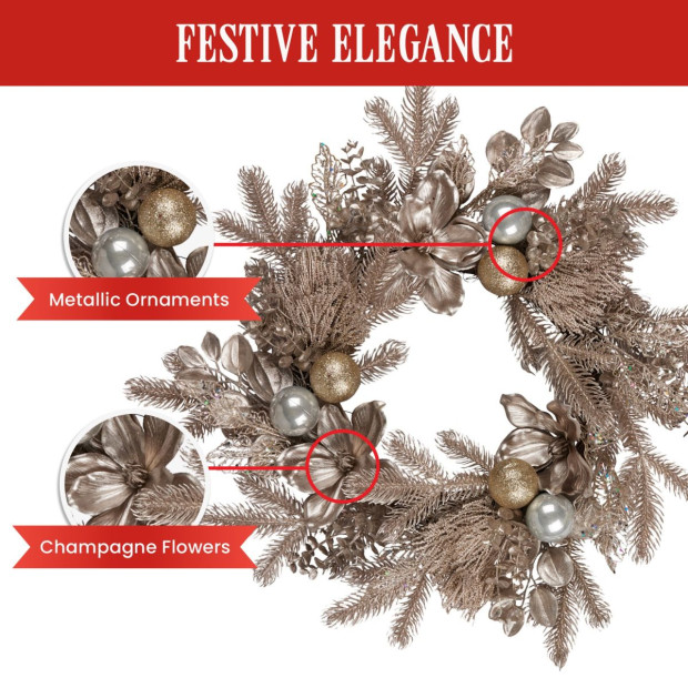 Champagne Glitter Christmas Wreath - 61cm Image 5
