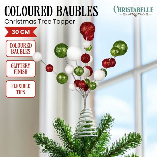 Christabelle Colourful Baubles Christmas Tree Topper with Festive Glitter Finish Decoration Ornament Image 2