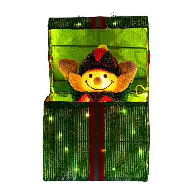 Christabelle Animated Elf in a Gift Box LED Lights Christmas Tree Decoration Ornament Xmas Image 2