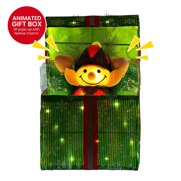 Christabelle Animated Elf in a Gift Box LED Lights Christmas Tree Decoration Ornament Xmas Image 4