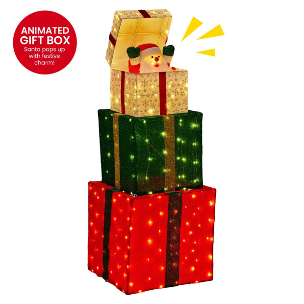 Christabelle 122cm Animated Present Stack Santa LED Lights Christmas Tree Decoration Ornament Xmas Decor Image 4