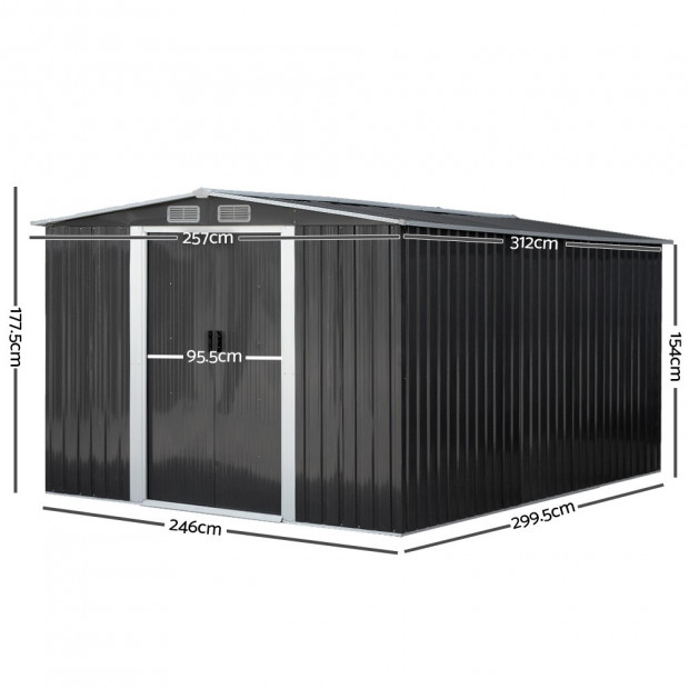 Giantz 2.57 x 3.12m Garden Shed with Roof - Grey Image 1