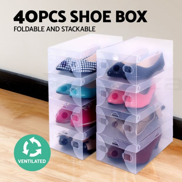 40pcs Clear Shoe Storage Box Transparent Foldable Organizer Home Image 3