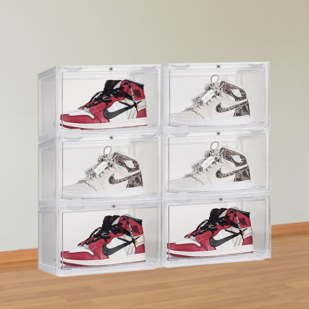 Display Case Shoe Box Storage Clear Plastic Drawer Stackable 6pc Image 8