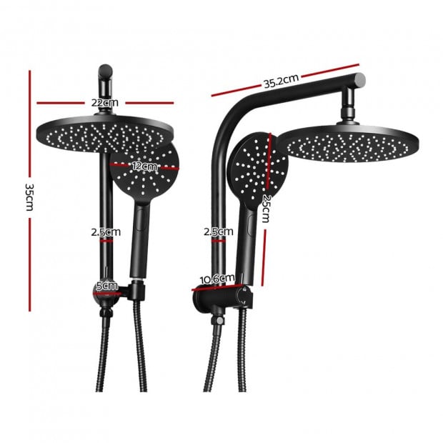 WELS 9 Rain Shower Head Set Round Handheld High Pressure Wall Black Image 2