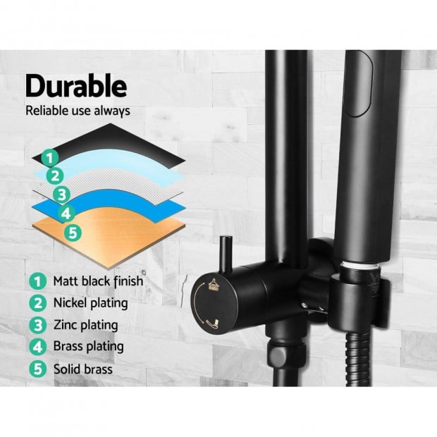 WELS 9 Rain Shower Head Set Round Handheld High Pressure Wall Black Image 4