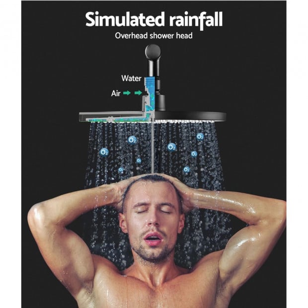 WELS 9 Rain Shower Head Set Round Handheld High Pressure Wall Black Image 5