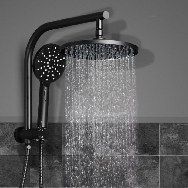 WELS 9 Rain Shower Head Set Round Handheld High Pressure Wall Black Image 7