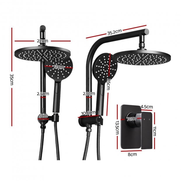 WELS 9 Rain Shower Head Mixer Round Handheld High Pressure Wall Black Image 2