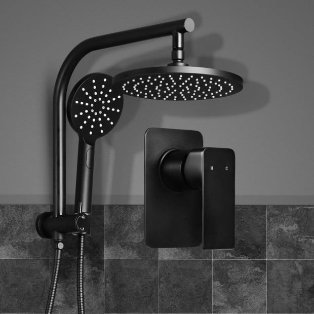 WELS 9 Rain Shower Head Mixer Round Handheld High Pressure Wall Black Image 7