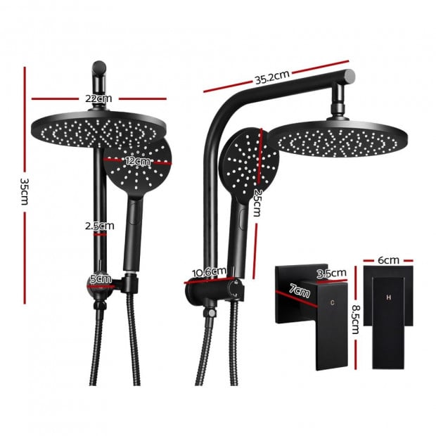 WELS 9 Rain Shower Head Taps Round Handheld High Pressure Wall Black Image 2