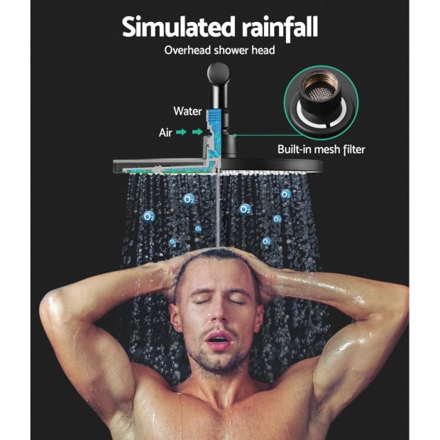 WELS 9 Rain Shower Head Taps Round Handheld High Pressure Wall Black Image 4