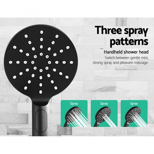 WELS 9 Rain Shower Head Taps Round Handheld High Pressure Wall Black Image 5