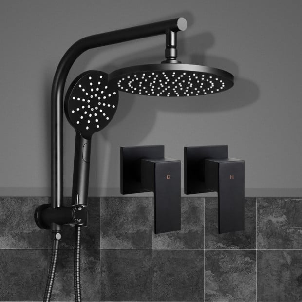 WELS 9 Rain Shower Head Taps Round Handheld High Pressure Wall Black Image 7