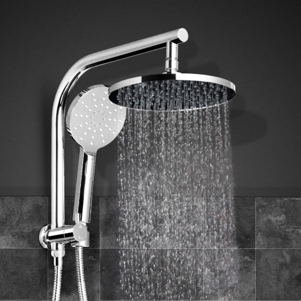 WELS 9 Rain Shower Head Set Round Handheld High Pressure Wall Chrome Image 7