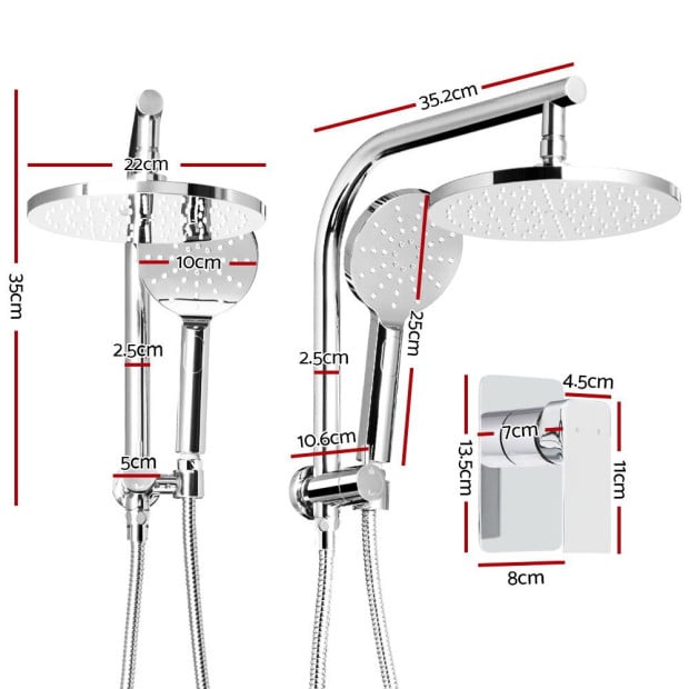 WELS 9 Rain Shower Head Mixer Round Handheld High Pressure Wall Chrome Image 2
