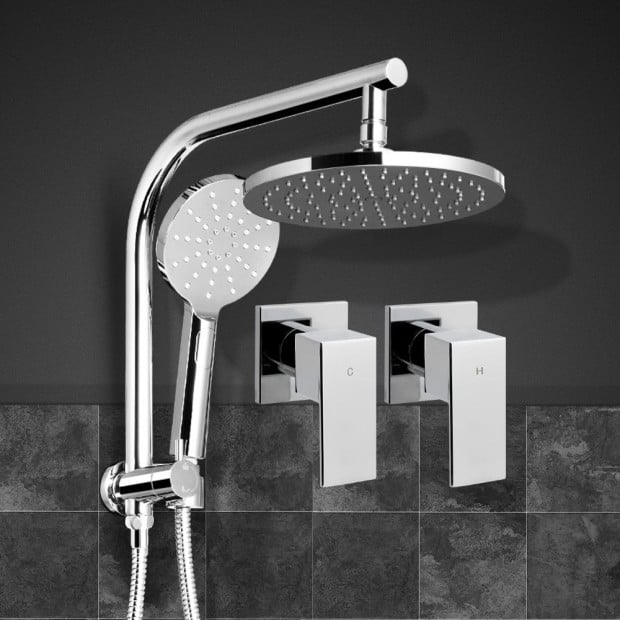 WELS 9 Rain Shower Head Taps Round Handheld High Pressure Wall Chrome Image 7
