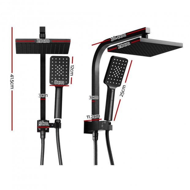 WELS 8 Rain Shower Head Set Square Handheld High Pressure Wall Black Image 2