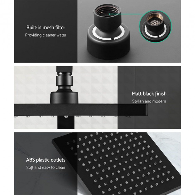 WELS 8 Rain Shower Head Set Square Handheld High Pressure Wall Black Image 4