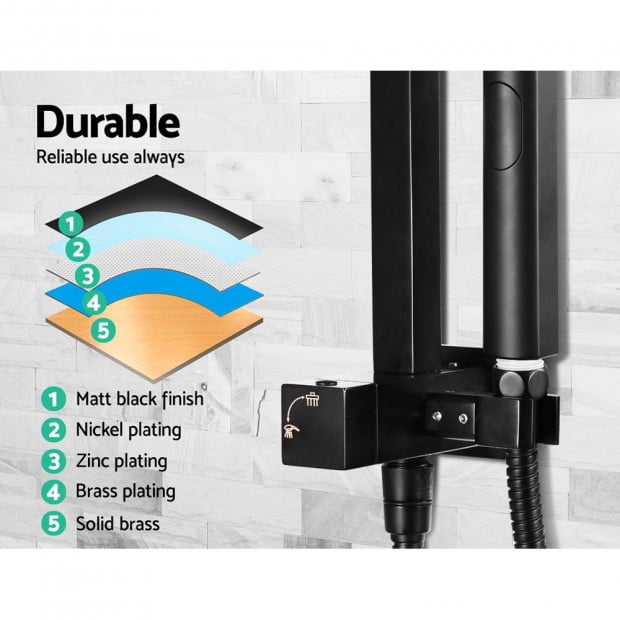 WELS 8 Rain Shower Head Set Square Handheld High Pressure Wall Black Image 5
