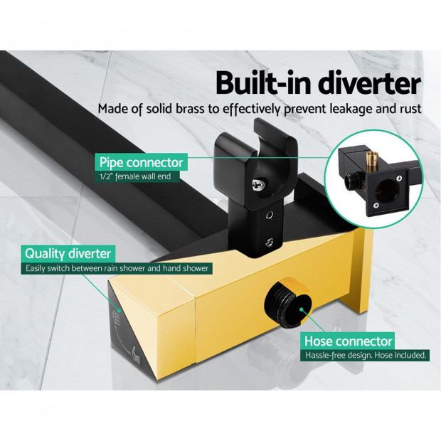 WELS 8 Rain Shower Head Set Square Handheld High Pressure Wall Black Image 6