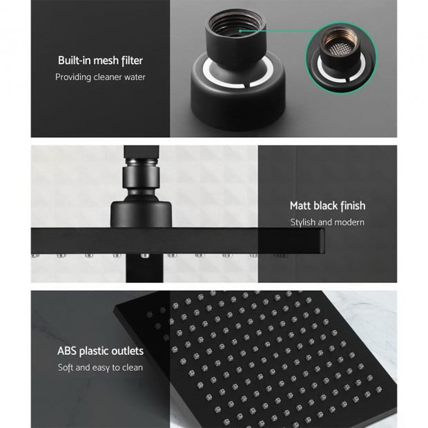 WELS 8 Rain Shower Head Taps Square Handheld High Pressure Wall Black Image 4