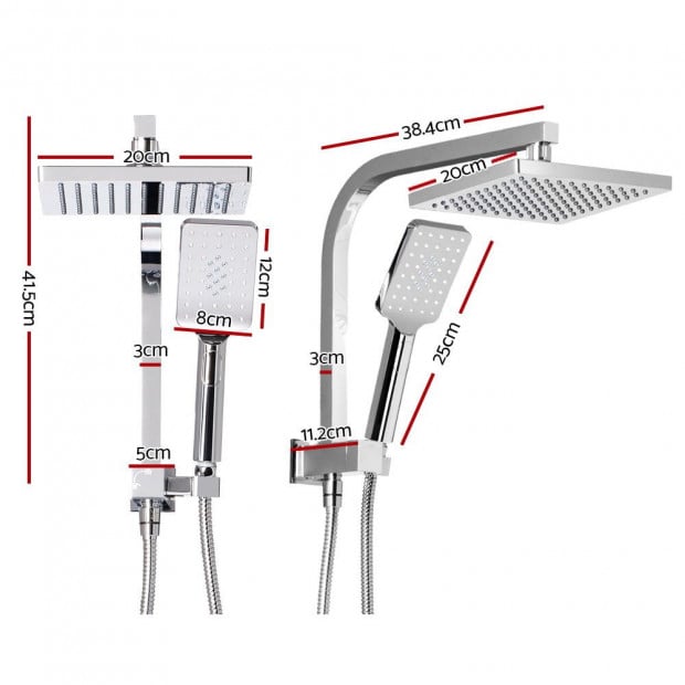 WELS 8 Rain Shower Head Set Square Handheld High Pressure Wall Chrome Image 2