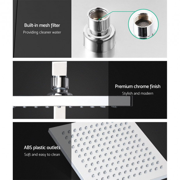 WELS 8 Rain Shower Head Set Square Handheld High Pressure Wall Chrome Image 4