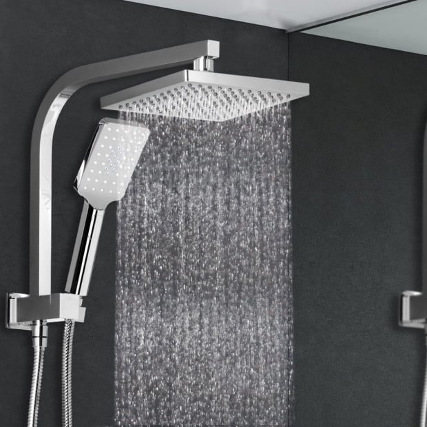WELS 8 Rain Shower Head Set Square Handheld High Pressure Wall Chrome Image 7