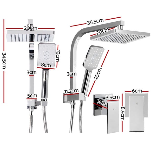 WELS 8 Rain Shower Head Taps Square Handheld Wall Chrome Image 2