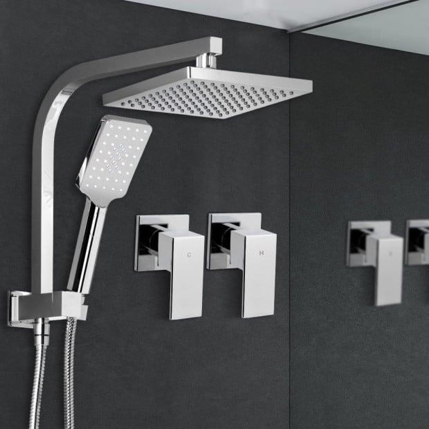 WELS 8 Rain Shower Head Taps Square Handheld Wall Chrome Image 7