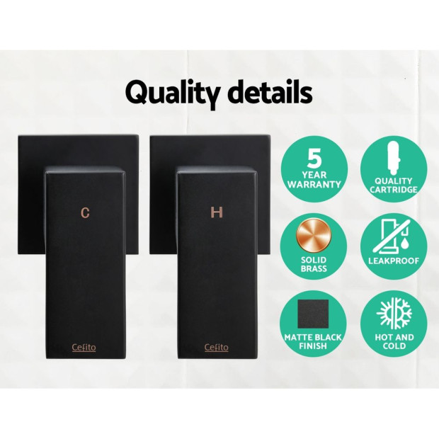 Bathroom Taps Faucet Rain Shower Head Set Hot Cold Diverter Black Image 5