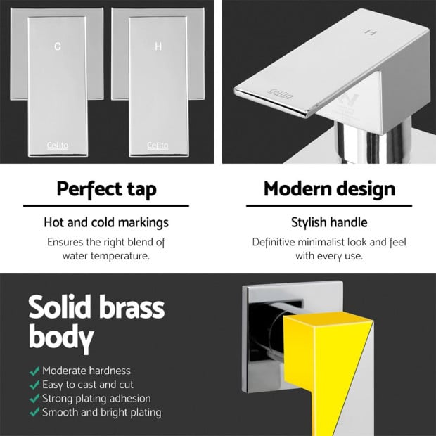 Bathroom Taps Faucet Rain Shower Head Set Hot Cold Diverter DIY Chrome Image 4