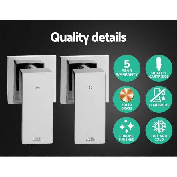 Bathroom Taps Faucet Rain Shower Head Set Hot Cold Diverter DIY Chrome Image 5