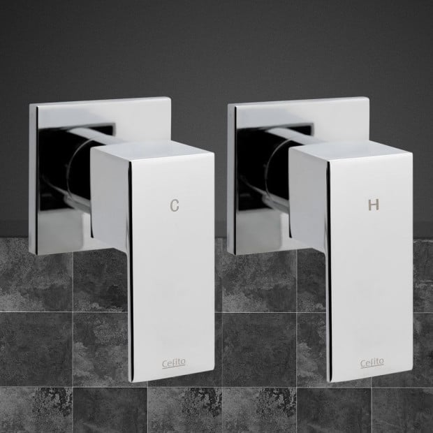 Bathroom Taps Faucet Rain Shower Head Set Hot Cold Diverter DIY Chrome Image 8