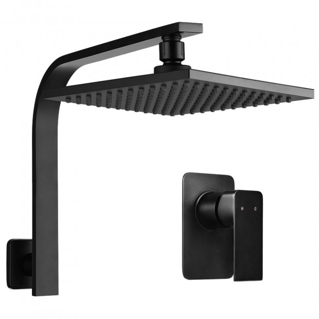 WElS 8 Rain Shower Head Mixer Square High Pressure Wall Arm DIY Black