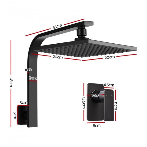 WElS 8 Rain Shower Head Mixer Square High Pressure Wall Arm DIY Black Image 2