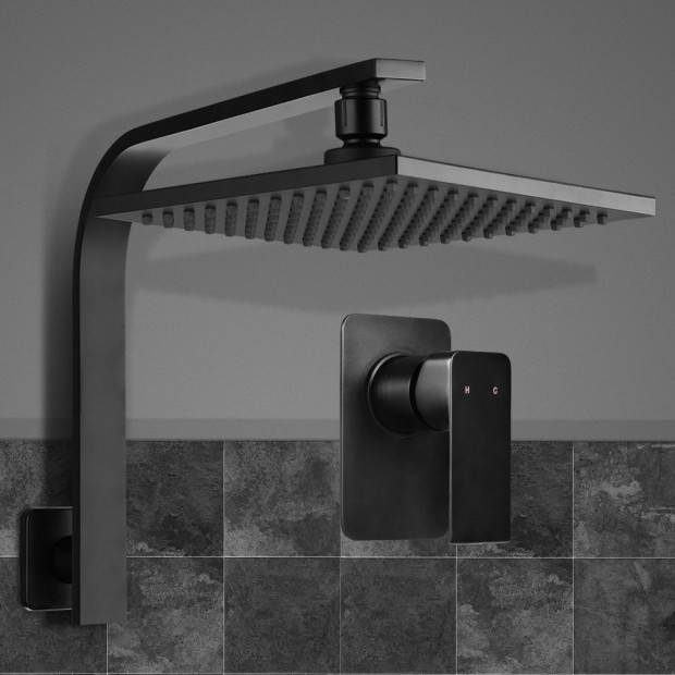 WElS 8 Rain Shower Head Mixer Square High Pressure Wall Arm DIY Black Image 7