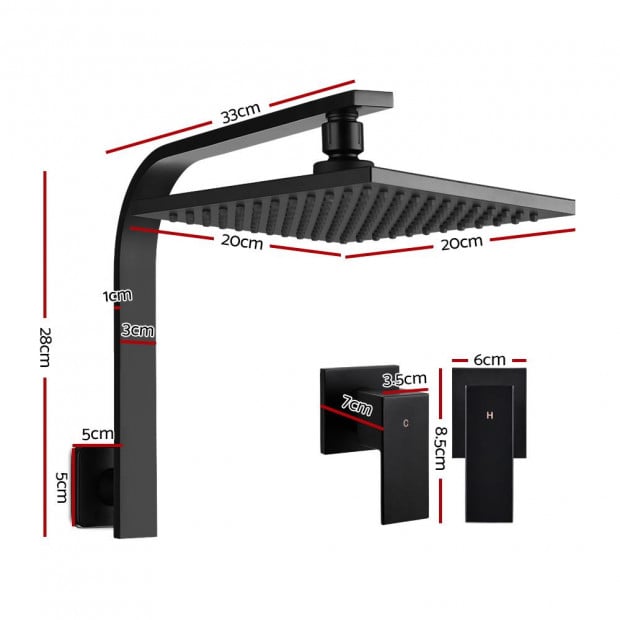 WElS 8 Rain Shower Head Taps Square High Pressure Wall Arm DIY Black Image 2