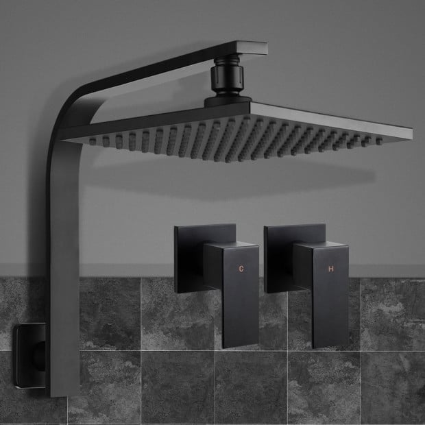 WElS 8 Rain Shower Head Taps Square High Pressure Wall Arm DIY Black Image 7
