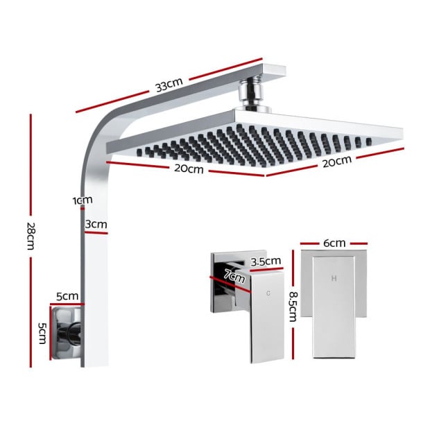 WElS 8 Rain Shower Head Taps Square High Pressure Wall Arm DIY Chrome Image 2