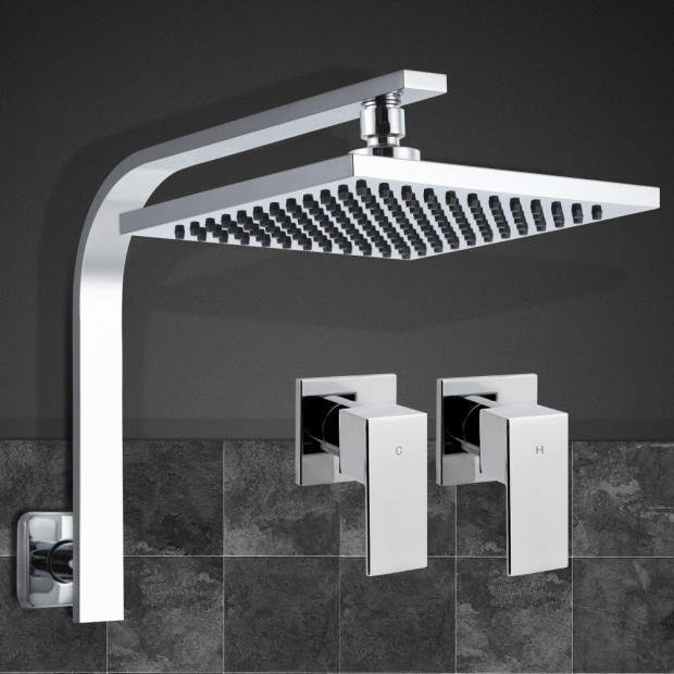 WElS 8 Rain Shower Head Taps Square High Pressure Wall Arm DIY Chrome Image 7