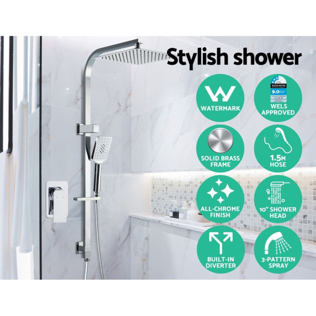 WELS 10 Rain Shower Head Mixer Round Handheld High Pressure Chrome Image 4