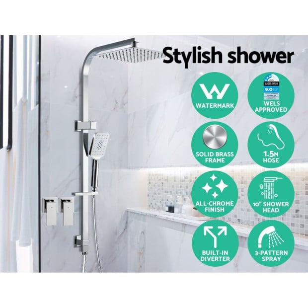 WELS 10 Rain Shower Head Taps Round Handheld High Pressure Wall Chrome Image 4