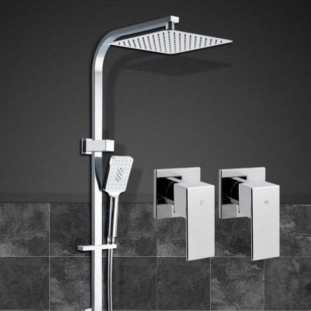 WELS 10 Rain Shower Head Taps Round Handheld High Pressure Wall Chrome Image 7